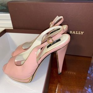 Bally Coral Pink Calf Patent Leather Slingback Stiletto platform size 7